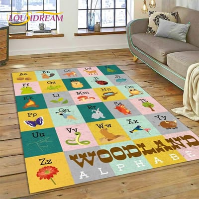 ABC Alfabet Kinderen Kruipen Vroeg Onderwijs Cartoon Kinderen Speelkamer Vloerkleed, Tapijt voor Woonkamer Slaapkamer Bank, Antislip Mat 100x150cm