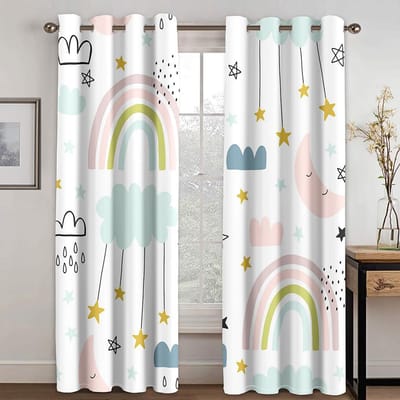 Regenboog Schattige Koala Goedkope Cartoon Kinder Dunne Raamgordijnen voor Meisjes Jongens Woonkamer Slaapkamer Decor 2 Stuks Gratis Verzending W60H60(CM)x2pcs&Grommet Top white