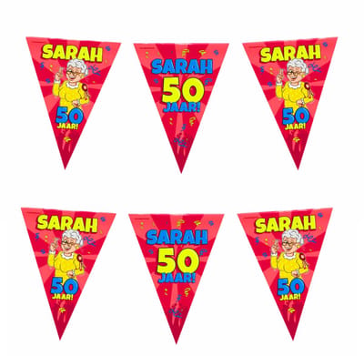 50 Sarah party vlaggenlijn - 10 meter - 50 jaar verjaardag feestartikelen - kunststof