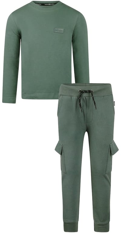 Koko Noko - Basic collection - Biologisch katoen - Kledingset - Joggingbroek Dark Green - Shirt Dark Green - Maat 92