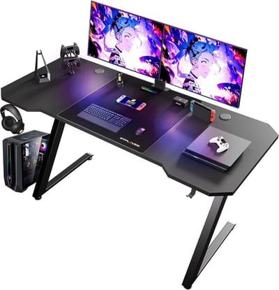 GTPLAYER - Gamingtafel 120x60 cm - Met Koolstofvezel en Hoofdtelefoonhaak - Zwart