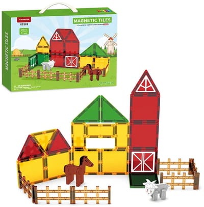 BoefieBoef Montessori Magnetische Bouwstenen - 26-delige Boerderij Bouwset - Educatief en Creatief Spelen - Cadeautip voor Peuters & Kleuters 3+ Jaar Compatibel met Magna-Tile & Magformer - jongen & meisje VerjaardagsCadeau