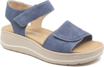 Hartjes, WOOGIE, 132.2002/40 65.00, Jeansblauwe dames sandalen met klittenband sluiting en uitneembaar voetbed maat 37