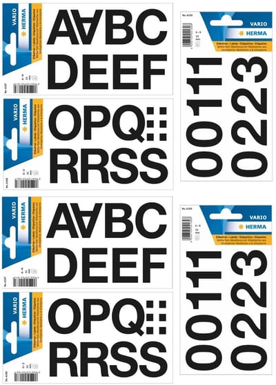 Herma stickervellen letters en cijfers - 12x vellen - zwart - 33 mm - watervast