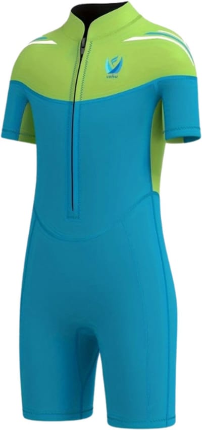 Bovista Wetsuit Kinderen - Swimsuit - Shorty - Surfpak - Duikpak - Lange Mouw - Zwemsuit - Blauw/Groen - 2y