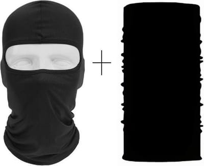 Ski set / fiets set - face masker/ bivakmuts en colsjaal/ nekwarmer - one size - zwart - kinderen/ volwassenen