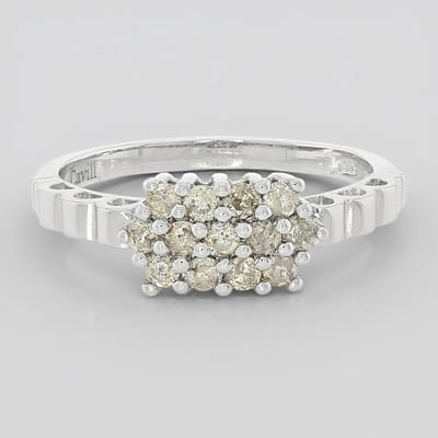 Cavill - Luxe Zilveren Ring 925 Sterling Zilver Platina - 13 Chocolate Diamanten 0,46 Ct - Briljant Ronde Diamant Dames Ring