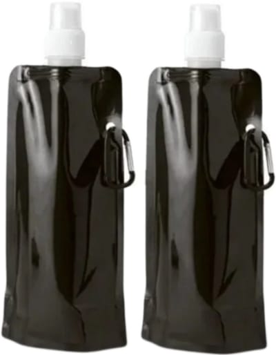 2 stuk opvouwbare waterzak - Waterfles - sportbidon opvouwbaar - schroefdop - 420 ml - zwart - LOUZIR