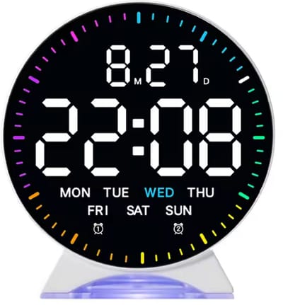 Gepersonaliseerde LED Digitale Wekker met Springende Seconden Display en Alarmfunctie – Elektronische Desktop Tafelklok met Sfeerverlichting en Automatische Dimming – USB Tafelklok voor Slaapkamer, Bureau en Woondecoratie – Wit