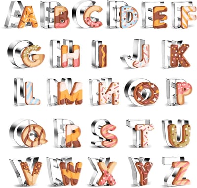 Dailygoods - 26-delige extra grote 6,5 cm alfabet letter cookie snijders vormen - roestvrij staal ABC cookie snijders set metalen fondant koekjesgereedschap voor kerst verjaardag vakantie