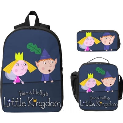 3 Stuks Ben En Holly's Koninkrijk Ben Y Holly Schooltassen Set voor Jongen Meisje Etui Rugzak Sets met Lunchbox Voor School black