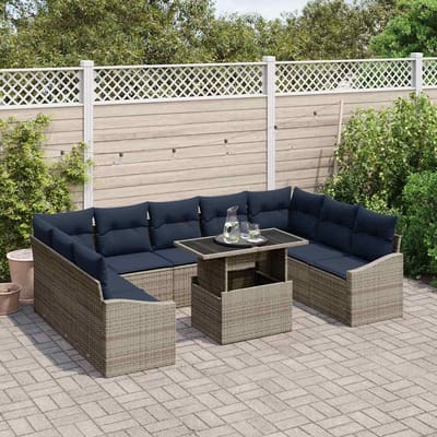 vidaXL - Bankstel - 10 - st - 9-Aantal - zitplaatsen - Zwart - en - Blauw - poly - rattan