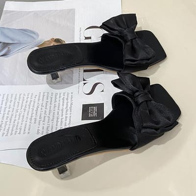 Designer Strik Dames Hoge Hakken Slippers Mode Slingback Sandalen Pumps Zomer Nieuwe Slides Vierkante Neus Schoenen Dames Teenslippers 35 black