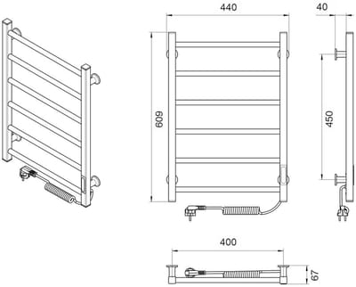 Elektrische handdoekradiator ALFA 400x600 met ECO-timer, 95W, Wit