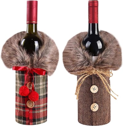 2 Stuks Wijnfles-Covers voor Kerstmis, Fles Covers Wijnfles Deksel Kerstdecoratie, voor Kerstmis, Huis, Diner Feest Tafel Decoratie, Bruin, kerstdag