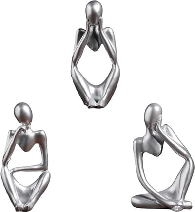 Moderne woonsculptuur - Hars beeldje - Woonkamer decoratie - Abstract geometrisch design - 3-delige set - Zilver
