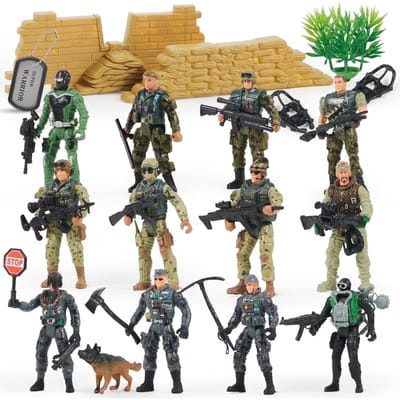 16 Stuks Militaire Speelgoedsoldaten Speelset Leger Mannen plus SWAT Team met Militaire Wapens Accessoires ontworpen voor Jongens Verjaardagscadeau black
