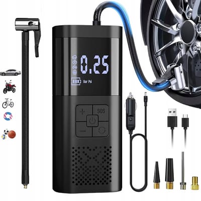 12V Smart Auto Luchtpomp Kit - Zwart - Met 6000mAh Batterij - 150PSI - Met Manometer - Digitaal LCD-scherm - Drie Lichtstanden - Eén-knop Opladen en Stop Functie