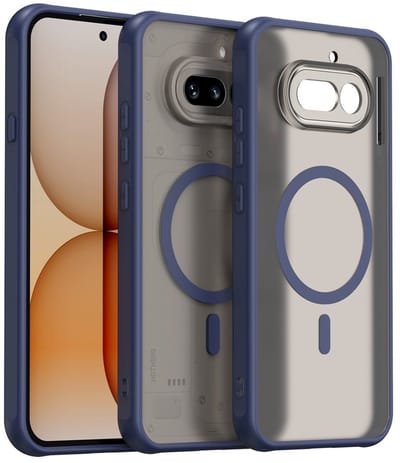 MobyDefend Hoesje - Geschikt voor Nothing Phone (4a) - Case Geschikt voor MagSafe - Mat Transparant Met Gekleurde Rand - Blauw