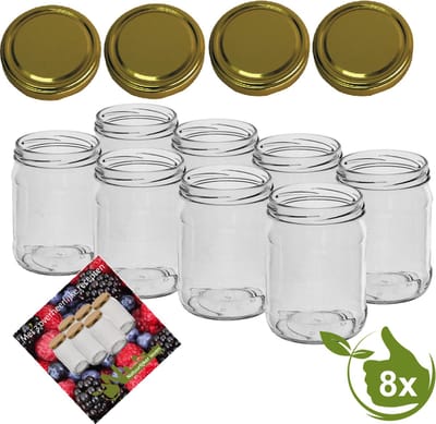 Inmaakpotten 500 ml met twist-off deksel goud - 8 stuks - weckpotten - jampotten 500ml