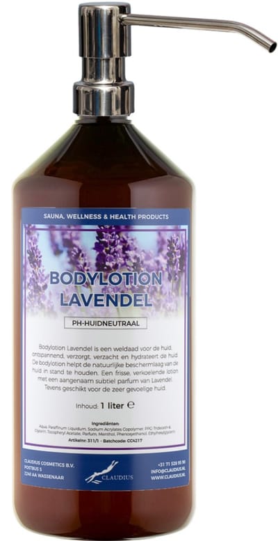 Bodylotion Lavendel 1 Liter met luxe RVS zilverkleurige pomp - stijlvolle en duurzame uitstraling