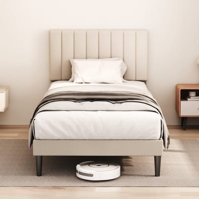 KUTAS Gestoffeerd bed - 90x200 cm - Metalen Bedframe - Hoogte Verstelbaar Hoofdeinde en Lattenbodem - Stevig - Stil - Anti Slip - Met lattenbodem - Opbergruimte Onder Bed - Vlekbestendige & Gemakkelijk te Reinigen Stof - Draagkracht 260 kg - Grijs