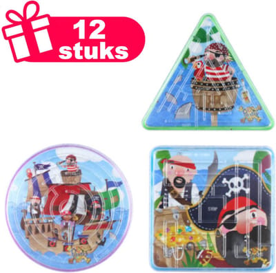 Henbrandt - 12 Stuks Piraten Doolhof Spelletjes - Piraat Traktatie uitdeelcadeautjes voor kinderen & peuters - Traktaties en kinderverjaardagen - Klein grabbelton speelgoed voor in traktatie uitdeelzakjes