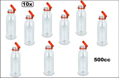 10x Flesje pet met vaste oranje dop 500cc - drinken jus sinas fris cola sappen dranken