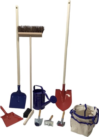 Grote kinder Tuin gereedschap - schep - Bats - Bezem - gieter - stoffer/blik en handgereedschap