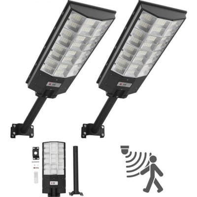 VEVOR Solar Straatverlichting 450.000LM, 8000W Straatlantaarn, Solarverlichting met Schemersensor, LED-schijnwerper met Bewegingsmelder, IP67 Waterdichte Buitenverlichting, voor Oprit & Tuin, 2-pack
