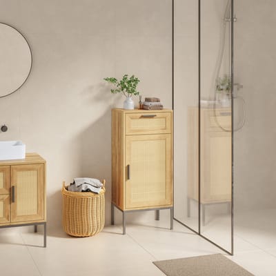 Badkamerkast Marhasa 92x40x30 cm eikenkleurig rotanlook en zwart [en.casa]