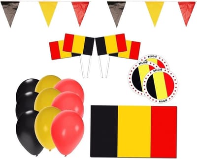 Belgie supporter versiering feestpakket - Belgische slingers / ballonnen en vlaggen - 5 onderdelen