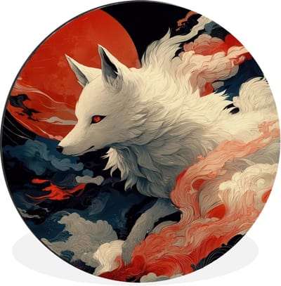 WallCircle - Wandcirkel - Muurcirkel - Witte vos - wolken - maan - Aluminium - Dibond - 30x30 cm - Binnen en Buiten