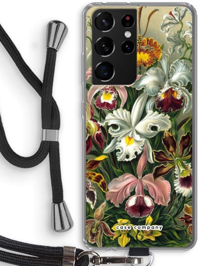 Case Company® - Hoesje met koord geschikt voor Samsung Galaxy S21 Ultra hoesje met Koord - Haeckel Orchidae - Telefoonhoesje met Zwart Koord - Bescherming aan alle Kanten en Over de Schermrand