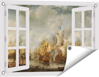 Gards Tuinposter Doorkijk Slag bij Terheide - Jan Abrahamsz. Beerstraten - 60x40 cm - Tuindoek - Tuindecoratie - Wanddecoratie buiten - Tuinschilderij
