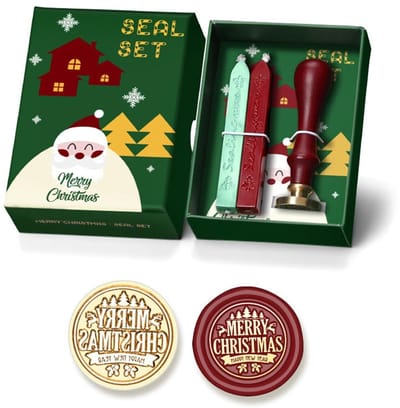 Dailygoods- Zegelstempel Kerstmis 25 mm - Houten Handvat - Waszegel - Inclusief 2 Wasstaafjes - Voor Uitnodigingen - Eenvoudig in Gebruik