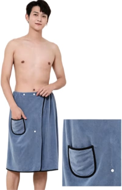 Herensaunarok - elastisch - herenbadjas - verdikt - absorberend en in maat verstelbaar - heren snapbadhanddoek - saunahanddoek - geschikt voor gym, douche, sauna - blauw - 70*150cm
