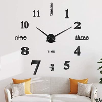 PromoHome Frameloze 3D Wandklok DIY Zelfklevende Digitale Muursticker Klok Eenvoudig te Monteren voor Woonkamer Slaapkamer Kantoor Hotel Restaurant Moderne Decoratie