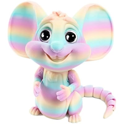 Jouets Animaux Souris Imprimés en 3D Figurine Souris Mignonne à Grandes Oreilles Jouet Anti-Stress Articulé pour Décoration de Bureau à Domicile Cadeaux pour Amis 6.2CM white