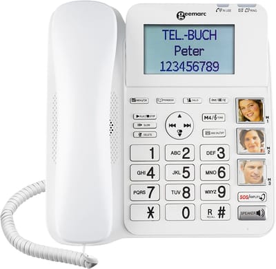 Geemarc, Vast telefoon voor senioren Geemarc CL595, grote foto-knoppen-LCD, Wit