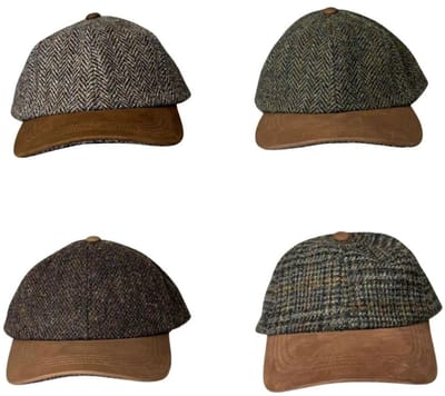 Harris Tweed Baseball Cap – Suède Klep – Verstelbaar – Tweedmill UK groen | zwart