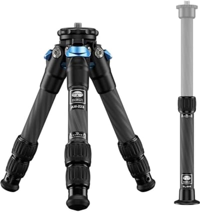 Lichtgewicht Carbon Fiber Mini Tripod voor Camera's met Uittrekbare Middenzuil