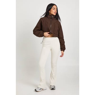 boohoo Dames Geribbelde Flare Leggings | Creme | Maat: 40