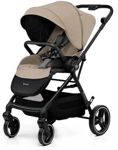 Kinderkraft YOXI 3-in-1 Kinderwagen – Van Geboorte tot 22 kg – Reiswieg, Omkeerbaar Wandelzitje & MINK PRO i-Size RWF Autostoel – Lichtgewicht, Wendbaar met Grote Wielen – Beige