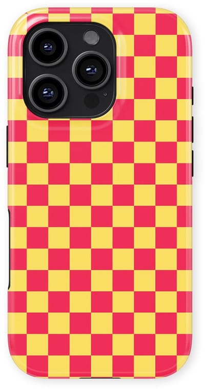 Design Hoesje geschikt voor iPhone 16 Pro | Geschikt Voor Mag | Tiny Squares Checkered Print | Backcover geschikt voor iPhone 16 Pro Cherry Checker