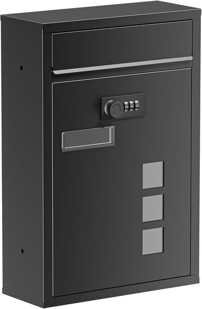 SNJY® Pakketbrievenbus - Pakketbox - Wandbrievenbus met Cijferslot - 8,4D x 21,5B x 32H cm - Zwart