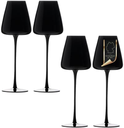 Intirilife 4x Wijnglas met modern design in Zwart - 500 ml inhoud - Witte wijn Rode wijn glas, kelk, vaatwasmachinebestendig, kristalglas, schokbestendig