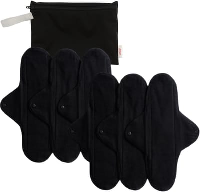 ImseVimse wasbaar maandverband Nacht-/kraamverband met Wetbag - zwart - 6 stuks