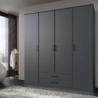 Kledingkast Stolpen - Ruime Draaideurkast - Grafiet - 180x199x58 cm (BxHxD) - 4 legplanken, 2 roedes & 2 lades