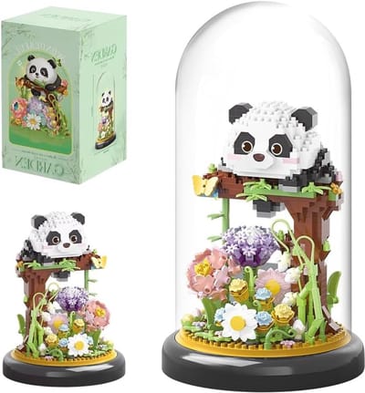 Panda Bloemen Bouwset met 999 Stukken, Creatieve Mini Bouwblokken voor Kinderen en Volwassenen, Inclusief Basis en Stofhoes, Perfecte Cadeaus voor Bloemenliefhebbers